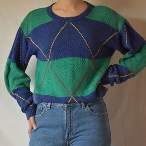 Vintage Quilted Striped Pullover Unisex Sweater